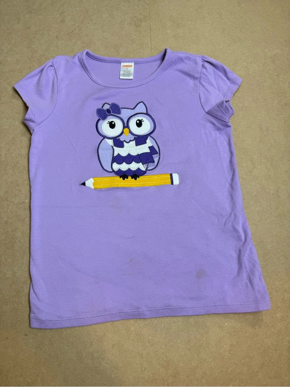 Gymboree Girls Size 10 Purple Owl Pencil Graphic T-Shirt School Top